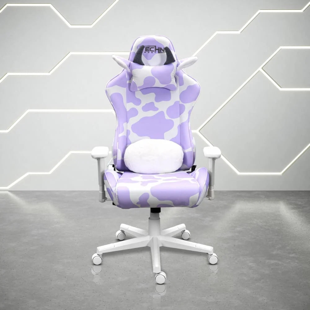 Cow Print Gaming Chair in Velvet, Purple
