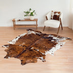 Cowhide Rug in Tricolor Brindle Brown, Black and White Genuine Hair-On Leather, Large to XXL Sizes