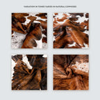 Cowhide Rug in Tricolor Brindle Brown, Black and White Genuine Hair-On Leather, Large to XXL Sizes