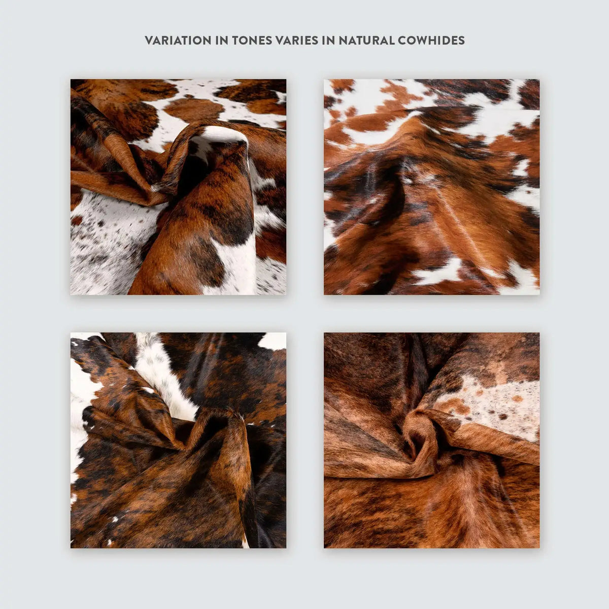 Cowhide Rug in Tricolor Brindle Brown, Black and White Genuine Hair-On Leather, Large to XXL Sizes