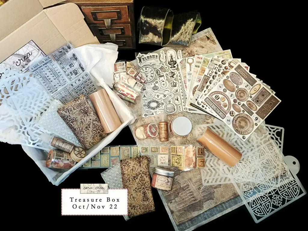 Craft Subscription Box with a Masquerade Theme for October and November and Cathedrals for December and January