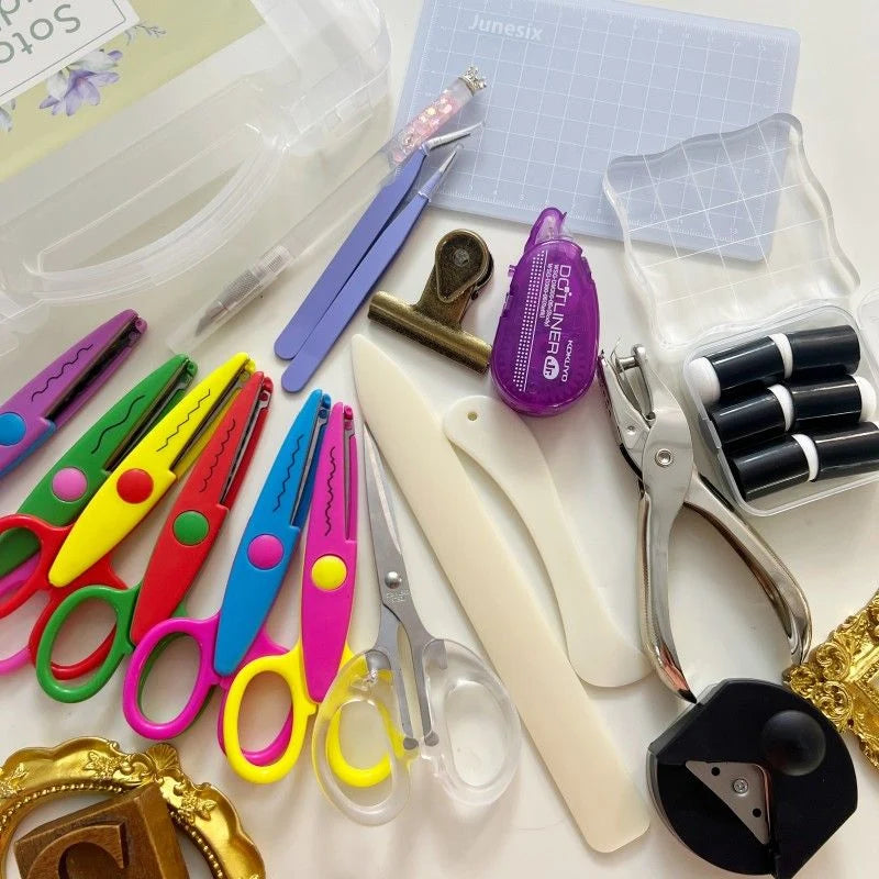Craft Tool Set for Journaling and Paper Crafts with Decorative Edge Scissors and a Portable Toolbox