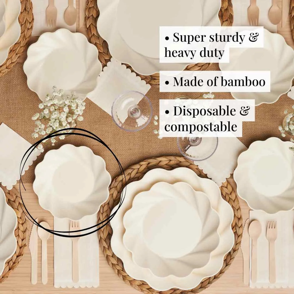 Cream Salad Plates in a Wavy Design, 8-Pack of 7.5-Inch Compostable Plates for Parties and Showers