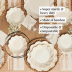 Cream Salad Plates in a Wavy Design, 8-Pack of 7.5-Inch Compostable Plates for Parties and Showers