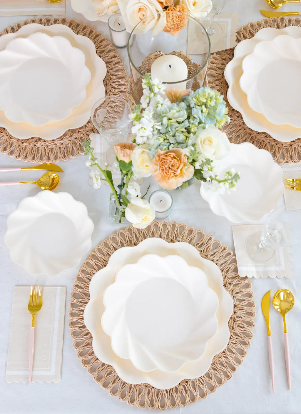 Cream Salad Plates in a Wavy Design, 8-Pack of 7.5-Inch Compostable Plates for Parties and Showers