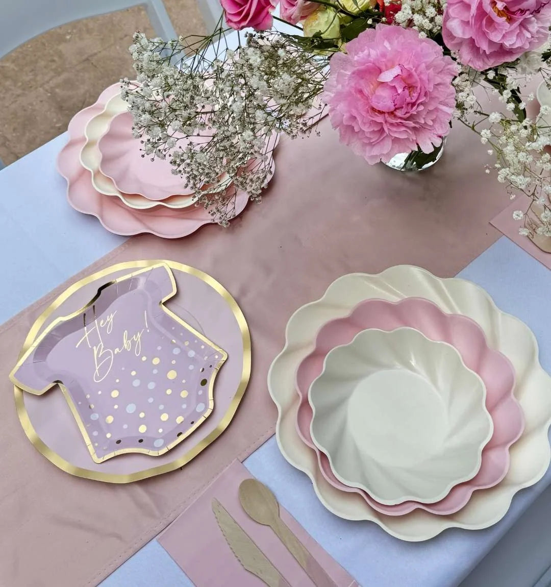 Cream Salad Plates in a Wavy Design, 8-Pack of 7.5-Inch Compostable Plates for Parties and Showers