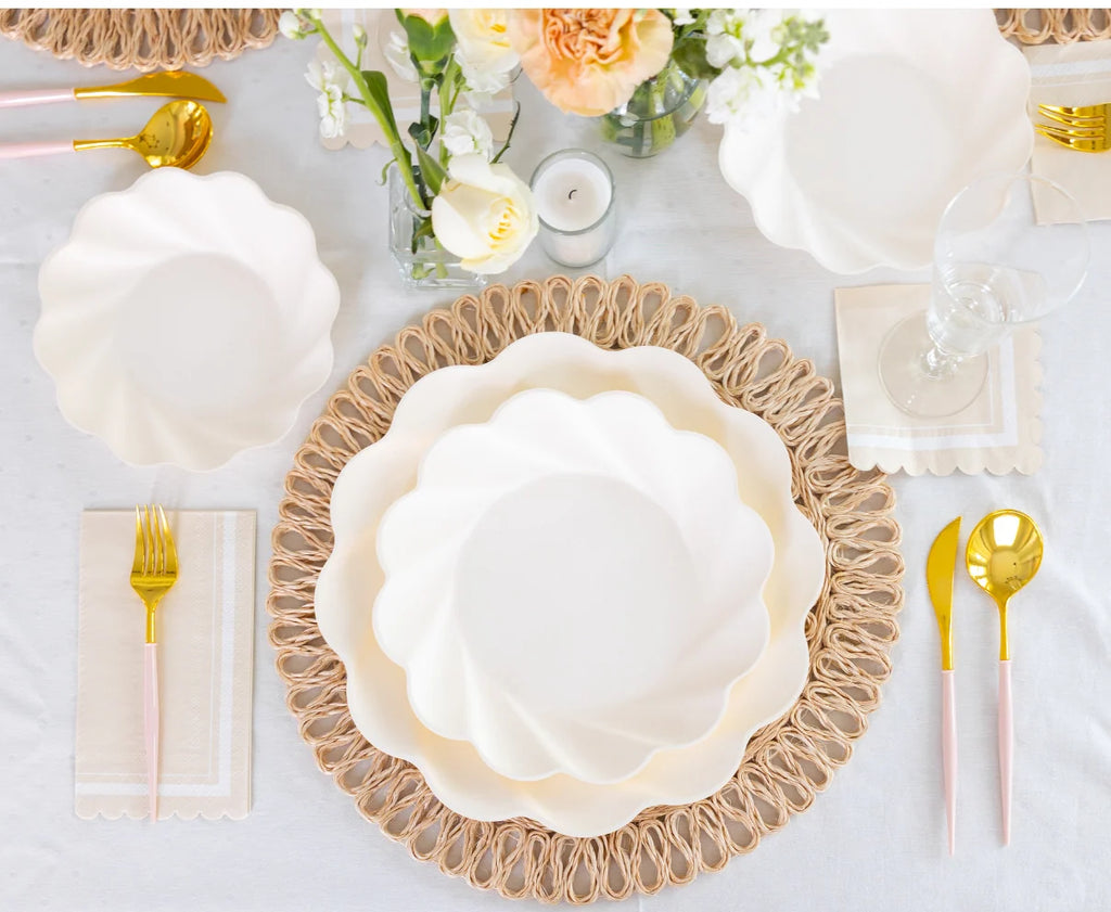 Cream Salad Plates in a Wavy Design, 8-Pack of 7.5-Inch Compostable Plates for Parties and Showers