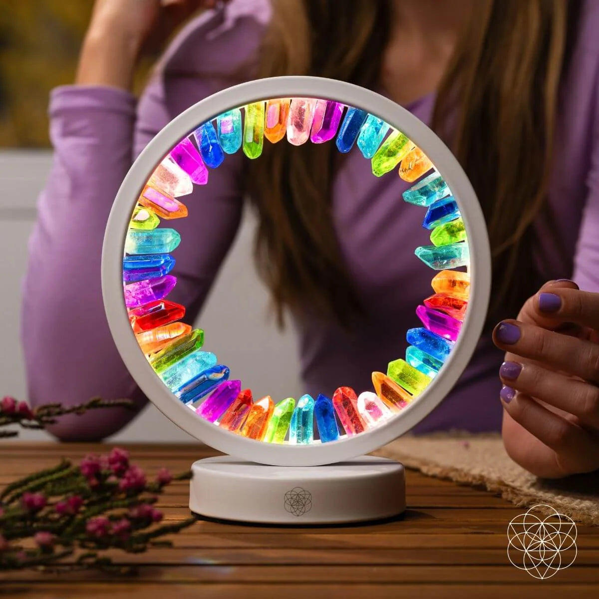 Crystal Lamp with Brazilian Clear Quartz Aura Points and 30 Customizable Light Modes for Restful Spaces