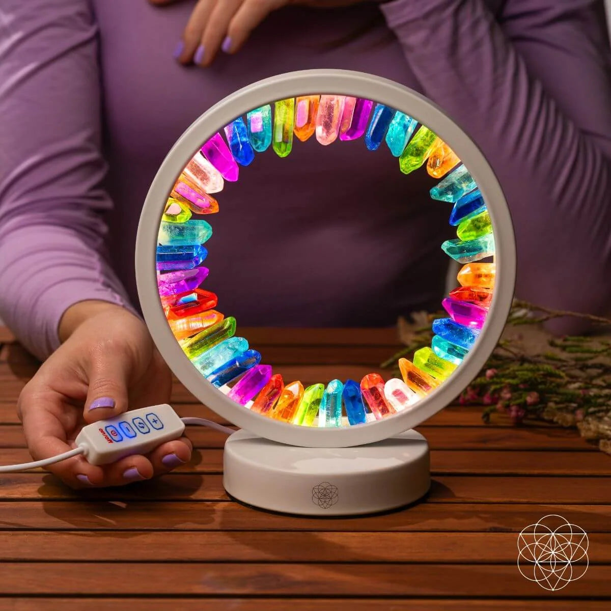 Crystal Lamp with Brazilian Clear Quartz Aura Points and 30 Customizable Light Modes for Restful Spaces
