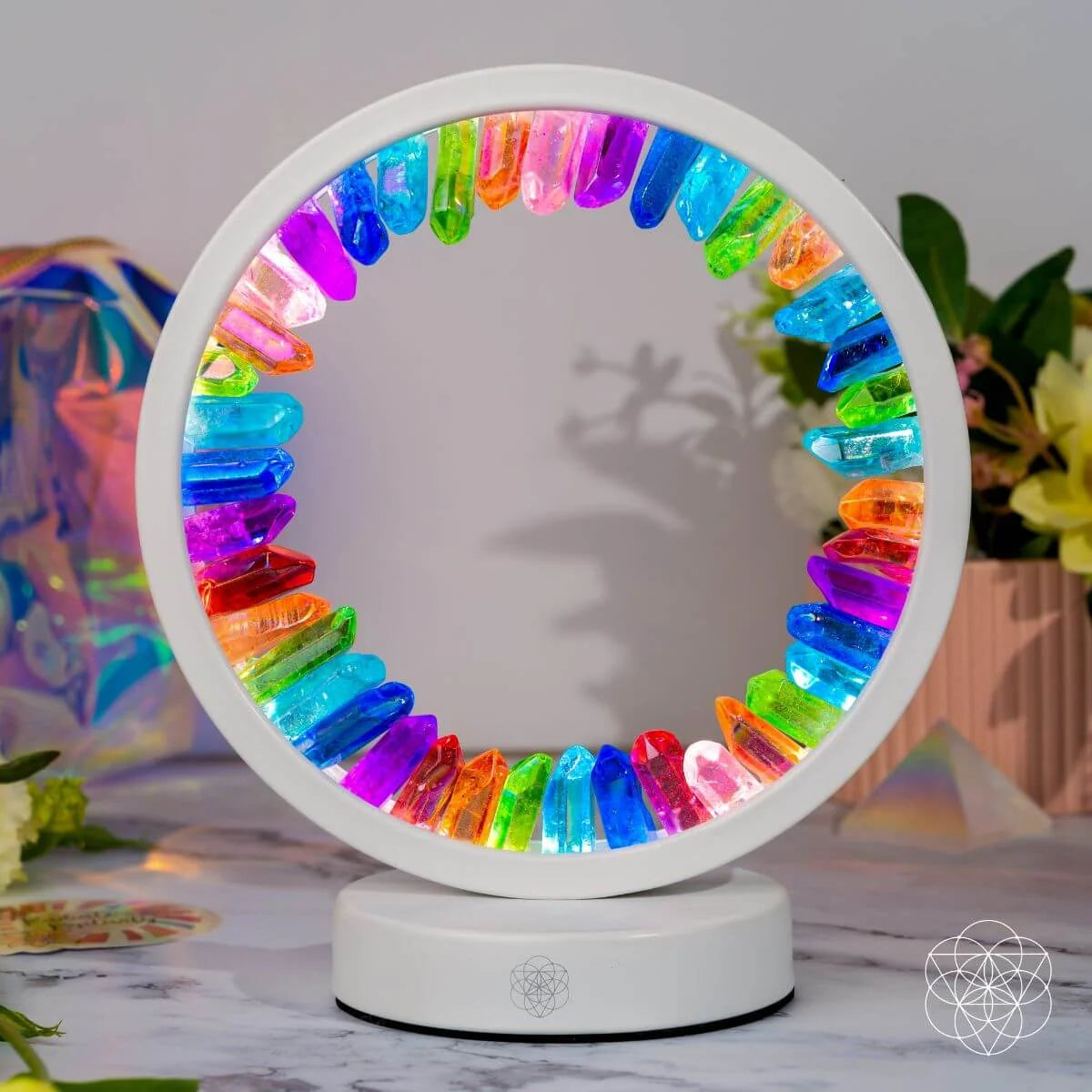 Crystal Lamp with Brazilian Clear Quartz Aura Points and 30 Customizable Light Modes for Restful Spaces