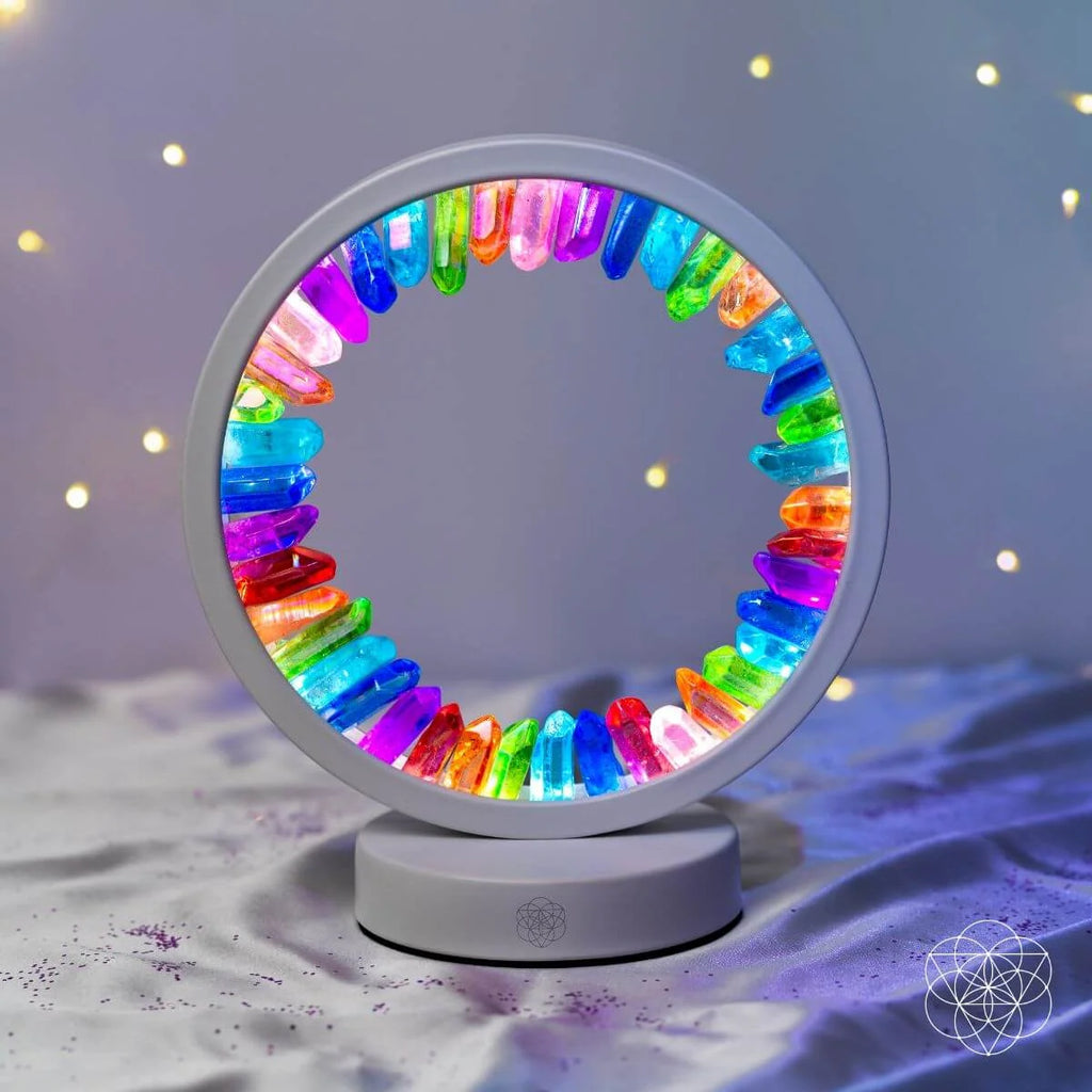 Crystal Lamp with Brazilian Clear Quartz Aura Points and 30 Customizable Light Modes for Restful Spaces