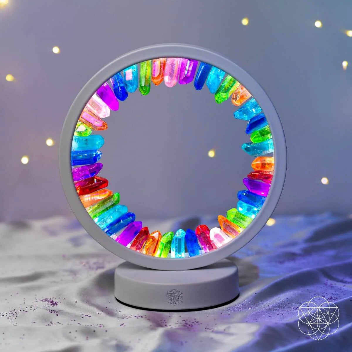 Crystal Lamp with Brazilian Clear Quartz Aura Points and 30 Customizable Light Modes for Restful Spaces