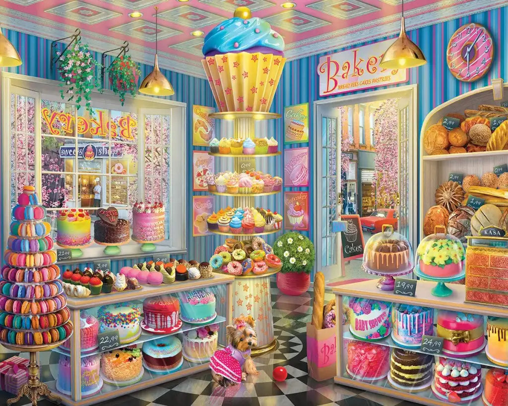 Cupcake Bakery Jigsaw Puzzle, 1000 Pieces Featuring a Colorful Pastry Shop Scene, Finished Size 24 x 30 Inches