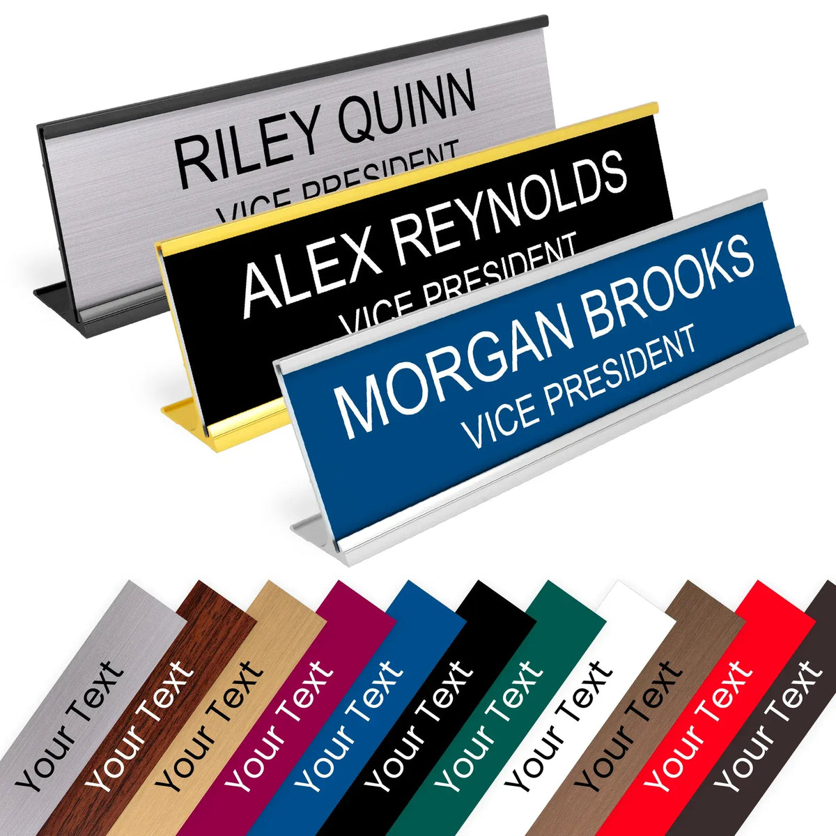 Custom Engraved Desk Name Plate with Replaceable Insert, Two Sizes, and Optional Desk or Wall Holder