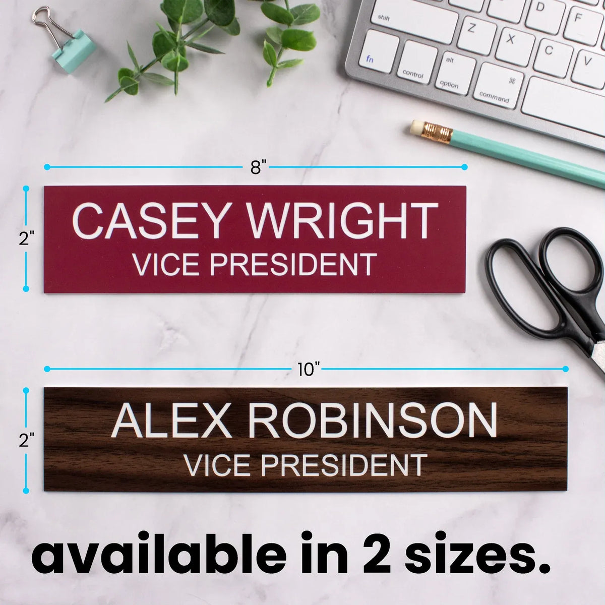 Custom Engraved Desk Name Plate with Replaceable Insert, Two Sizes, and Optional Desk or Wall Holder