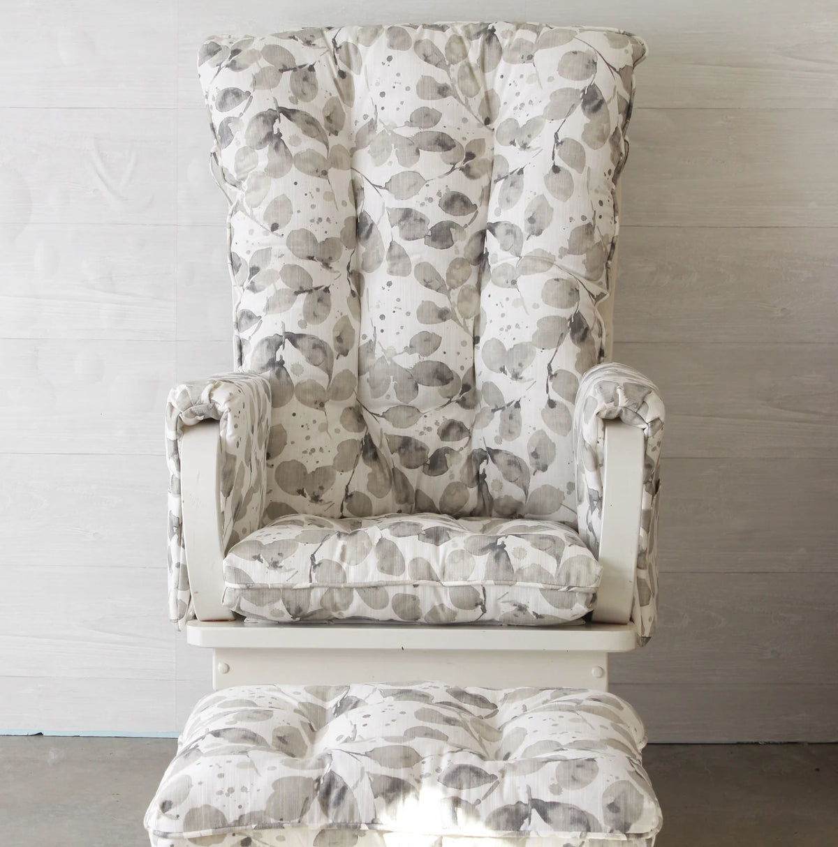 Custom Glider Replacement Cushions for Rocking Chairs with Optional Armrest, Ottoman, and Foam Upgrades