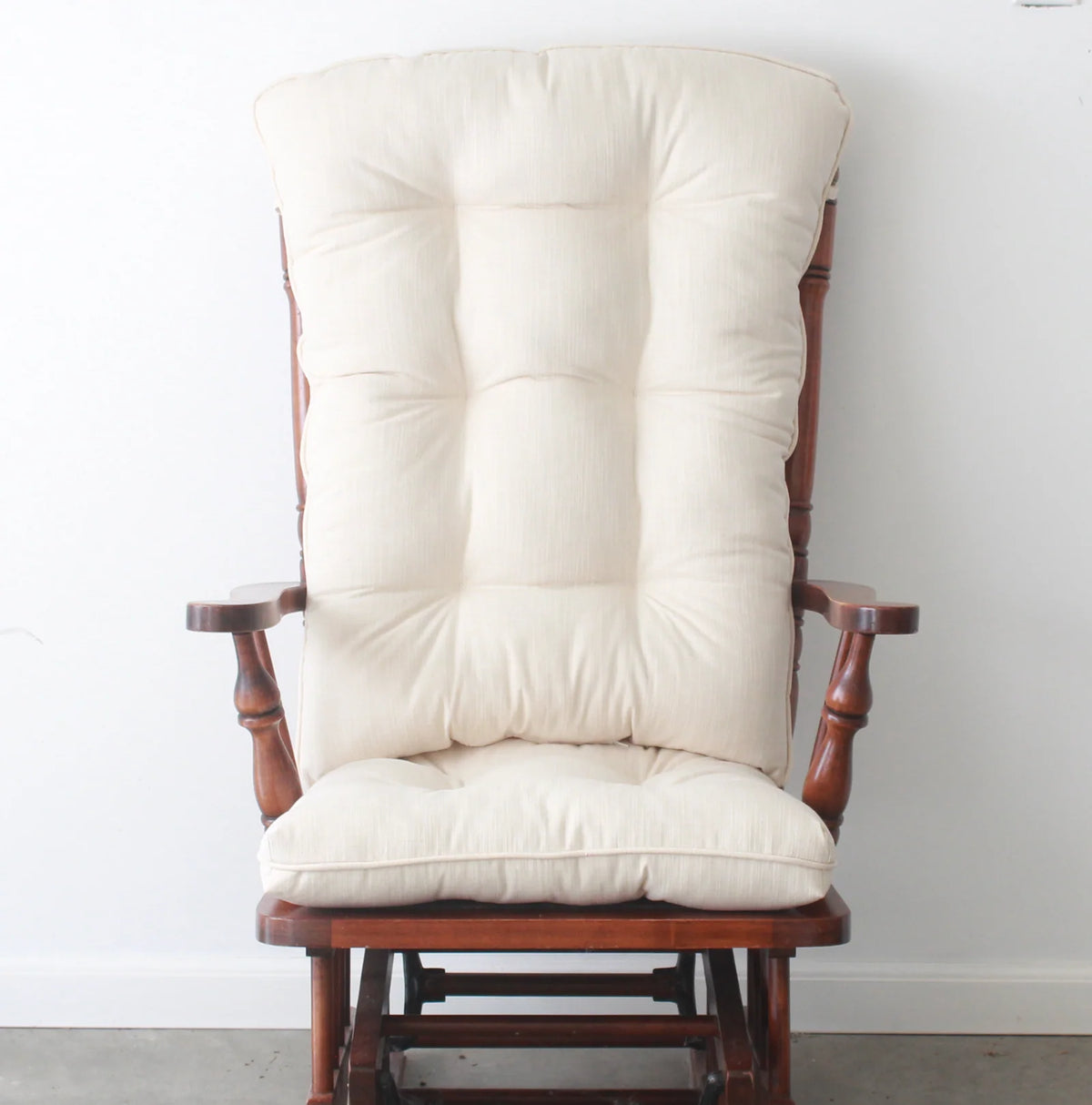 Custom Glider Replacement Cushions for Rocking Chairs with Optional Armrest, Ottoman, and Foam Upgrades