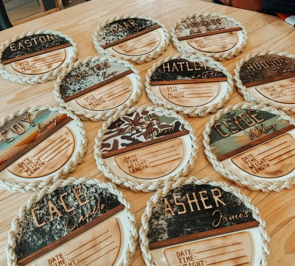 Custom Nursery Sign, 13-Inch Western Baby Room Decor with Pendleton, Cowhide, or Other Style