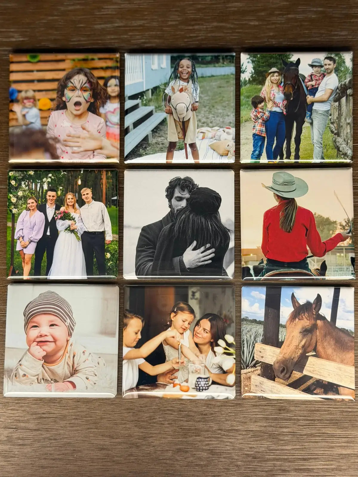 Custom Photo Magnets in a Set of 9, Handmade 2-Inch Squares for Fridge Decor and Personal Keepsakes