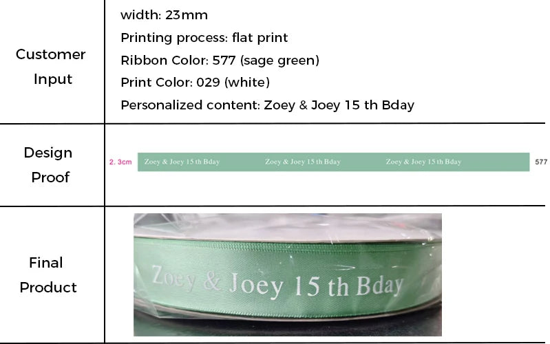 Custom Satin Ribbon Roll, 100 Yards with Personalized Logo, Text or Icon Printing in Multiple Widths and Colors