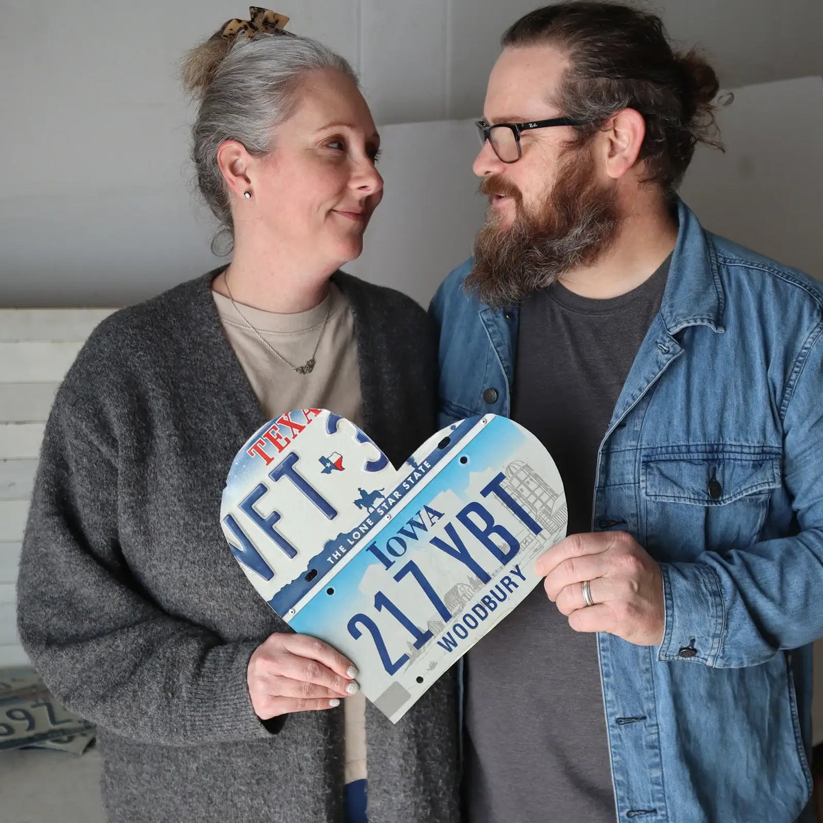 Custom State License Plate Heart Wall Art, Handmade Two-Plate Keepsake for Meaningful Places and Special Gifts