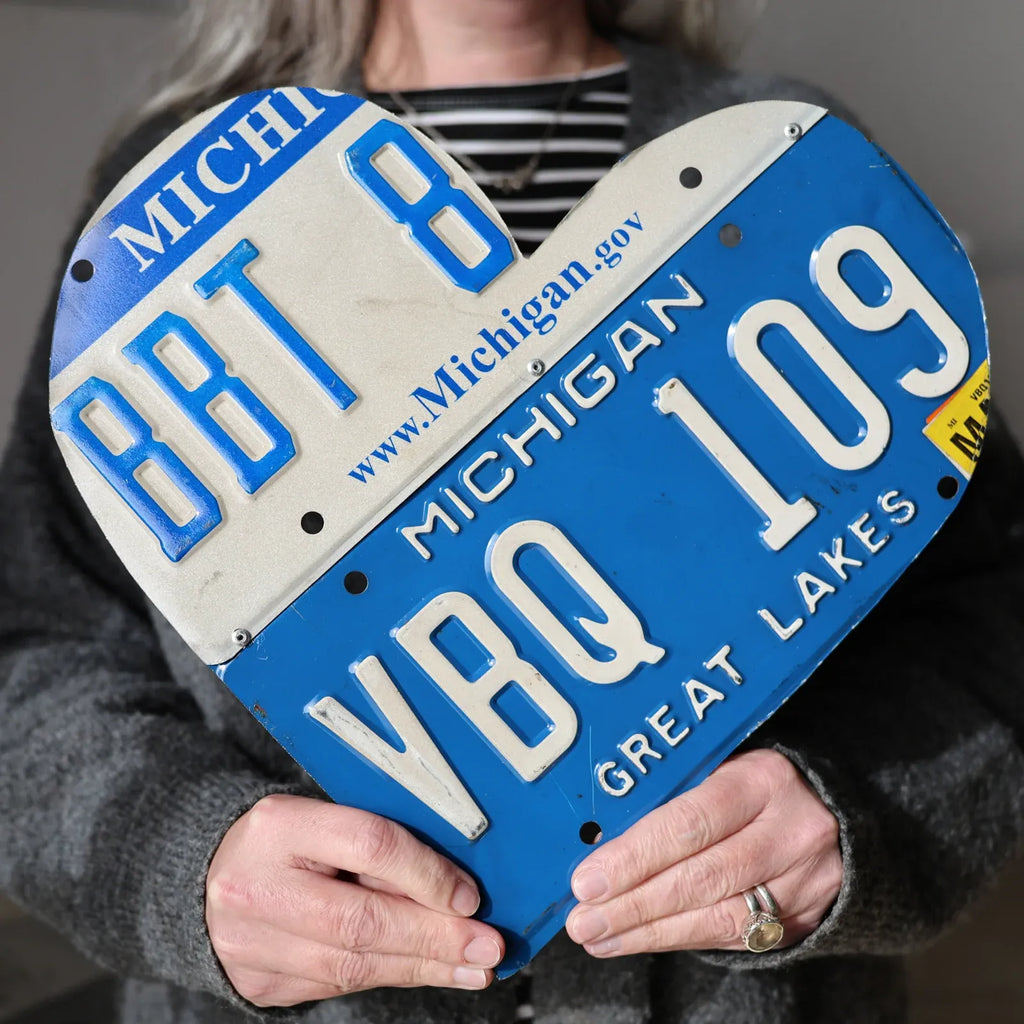 Custom State License Plate Heart Wall Art, Handmade Two-Plate Keepsake for Meaningful Places and Special Gifts
