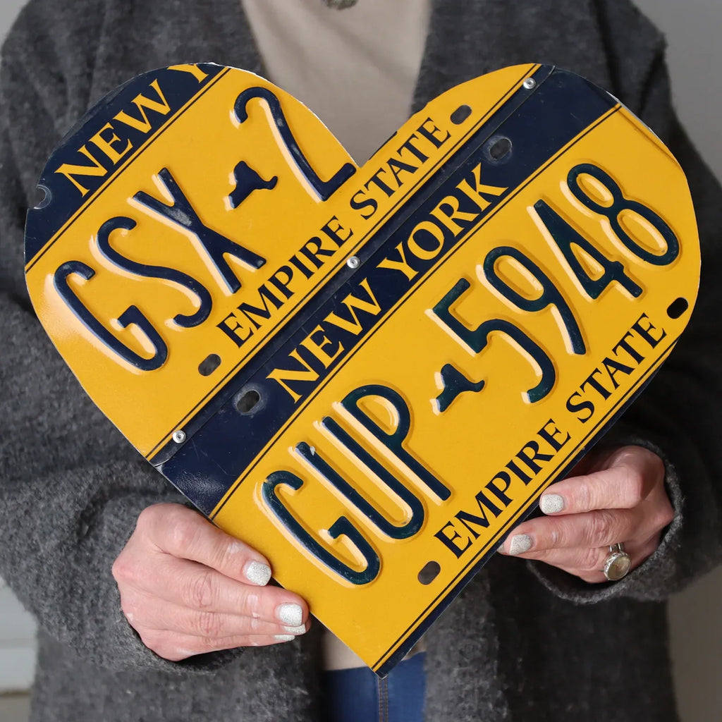 Custom State License Plate Heart Wall Art, Handmade Two-Plate Keepsake for Meaningful Places and Special Gifts