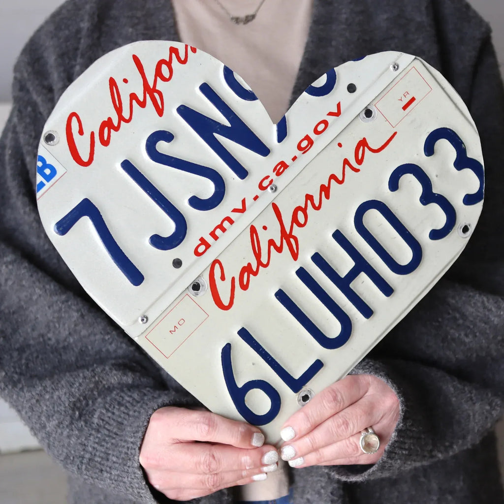 Custom State License Plate Heart Wall Art, Handmade Two-Plate Keepsake for Meaningful Places and Special Gifts