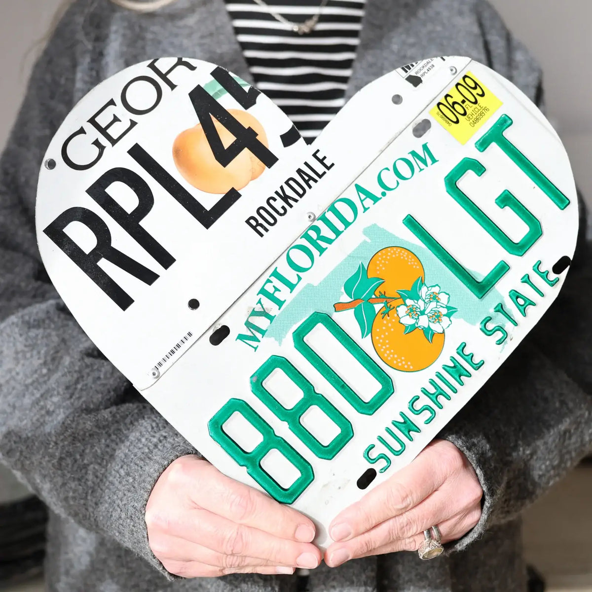Custom State License Plate Heart Wall Art, Handmade Two-Plate Keepsake for Meaningful Places and Special Gifts