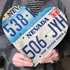 Custom State License Plate Heart Wall Art, Handmade Two-Plate Keepsake for Meaningful Places and Special Gifts