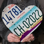 Custom State License Plate Heart Wall Art, Handmade Two-Plate Keepsake for Meaningful Places and Special Gifts