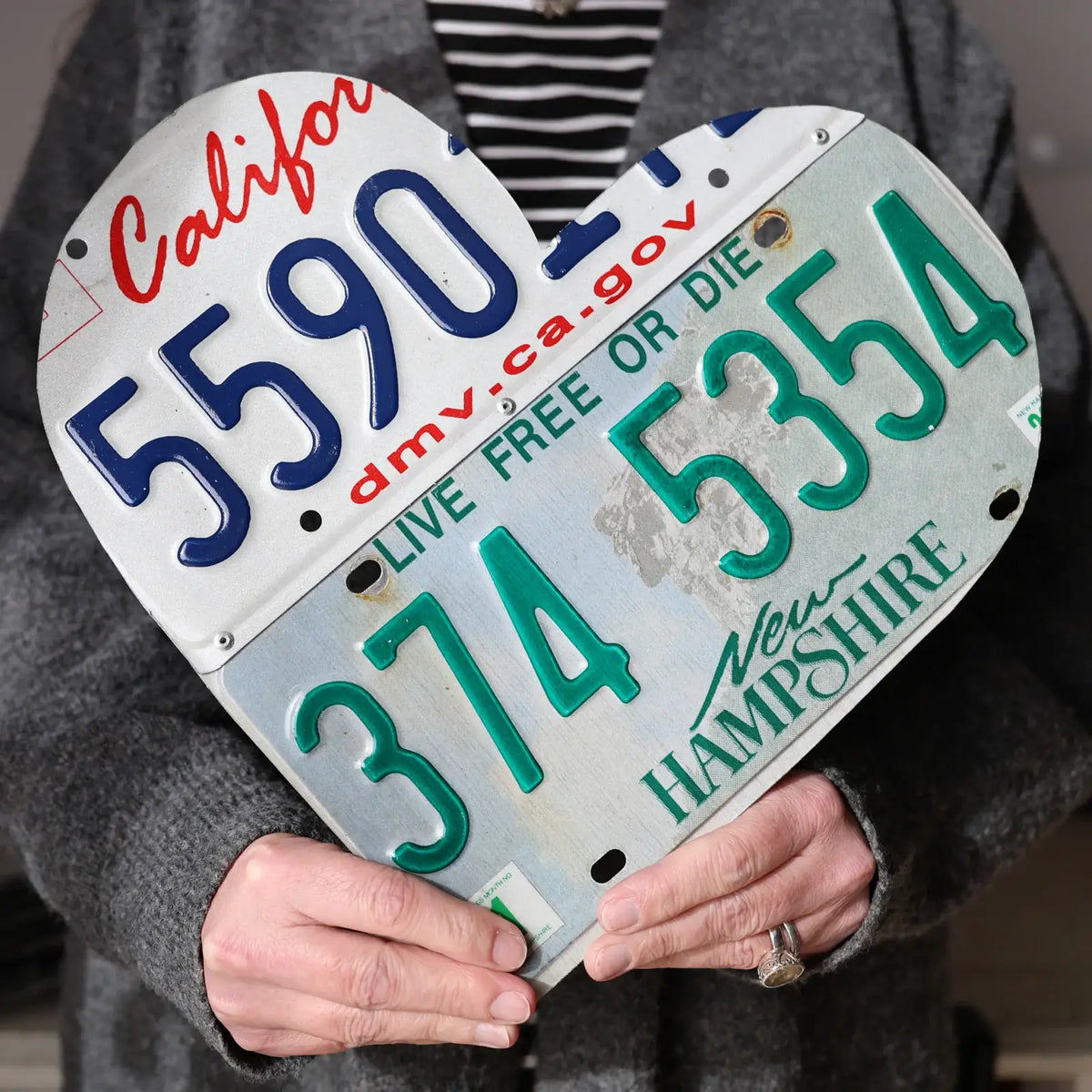 Custom State License Plate Heart Wall Art, Handmade Two-Plate Keepsake for Meaningful Places and Special Gifts