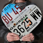 Custom State License Plate Heart Wall Art, Handmade Two-Plate Keepsake for Meaningful Places and Special Gifts