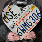 Custom State License Plate Heart Wall Art, Handmade Two-Plate Keepsake for Meaningful Places and Special Gifts