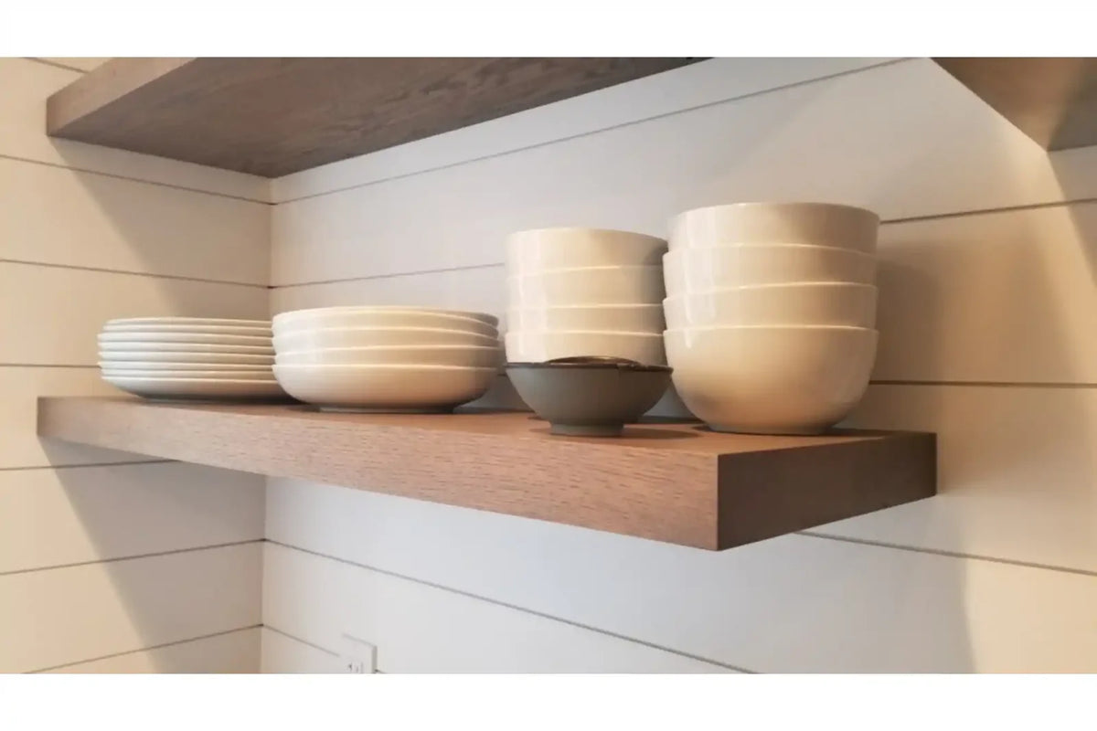 Custom White Oak Floating Wall Shelf with Hidden Hovr Bracket, 12–72 Inch Lengths and 6–12 Inch Depths
