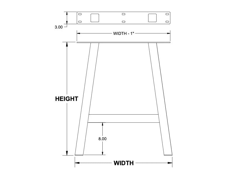 Customizable Raw Steel A Tube Table Leg with Selectable Widths and Heights, Threaded Leveler Included