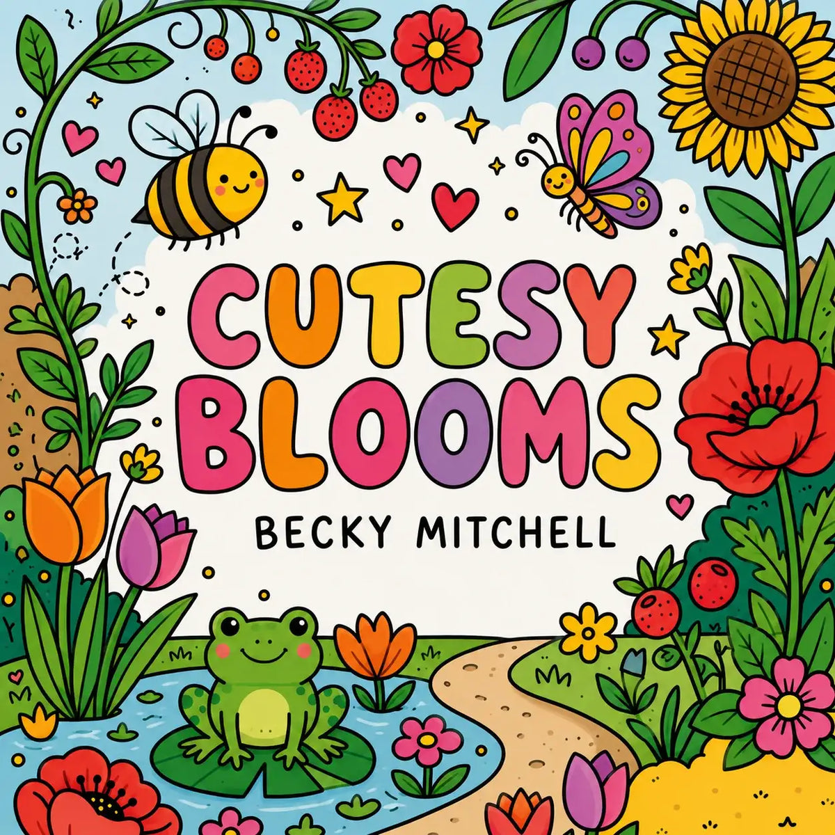 Cute Coloring Book with Bold Floral, Animal and Butterfly Designs, 40 Single-Sided Pages for Relaxing Creative Coloring