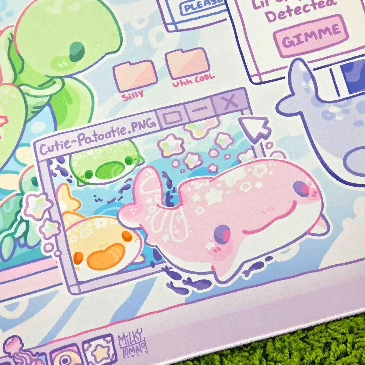 Cute Sea Pet Desk Mat, 15.5 x 31 Inch Workspace Mat with Stitched Edges and Soft Polyester-Neoprene Surface