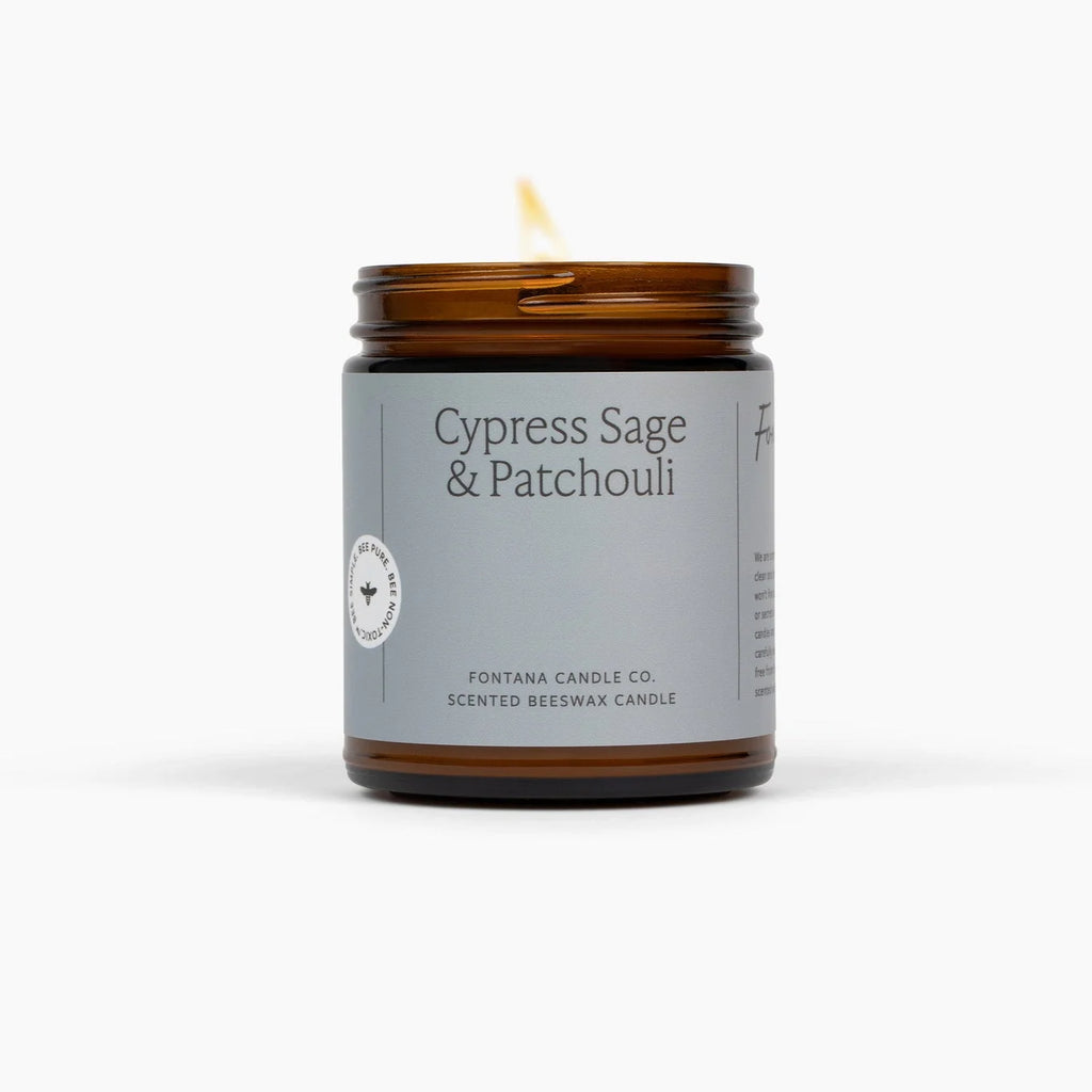 Cypress Sage & Patchouli Jar Candle, 9 oz Beeswax Essential Oil Candle with 35–40 Hour Burn
