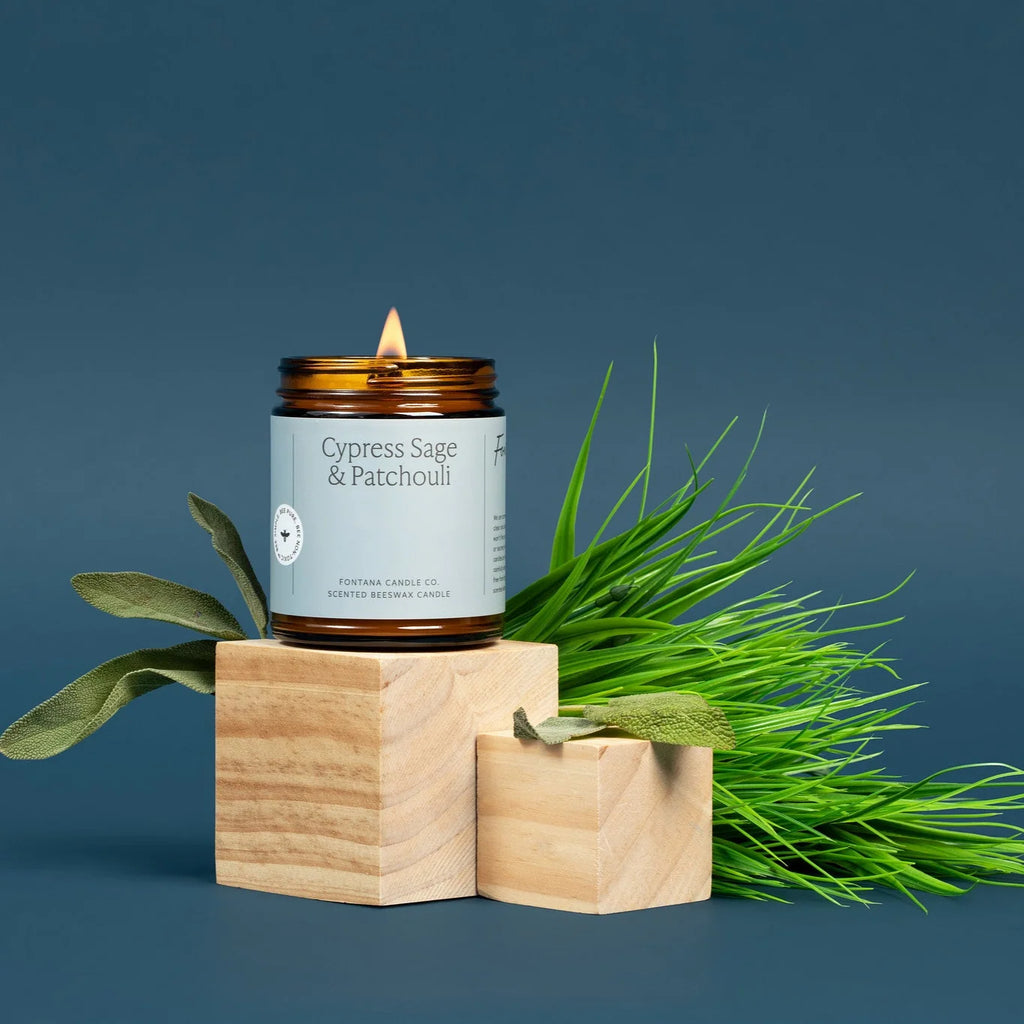 Cypress Sage & Patchouli Jar Candle, 9 oz Beeswax Essential Oil Candle with 35–40 Hour Burn
