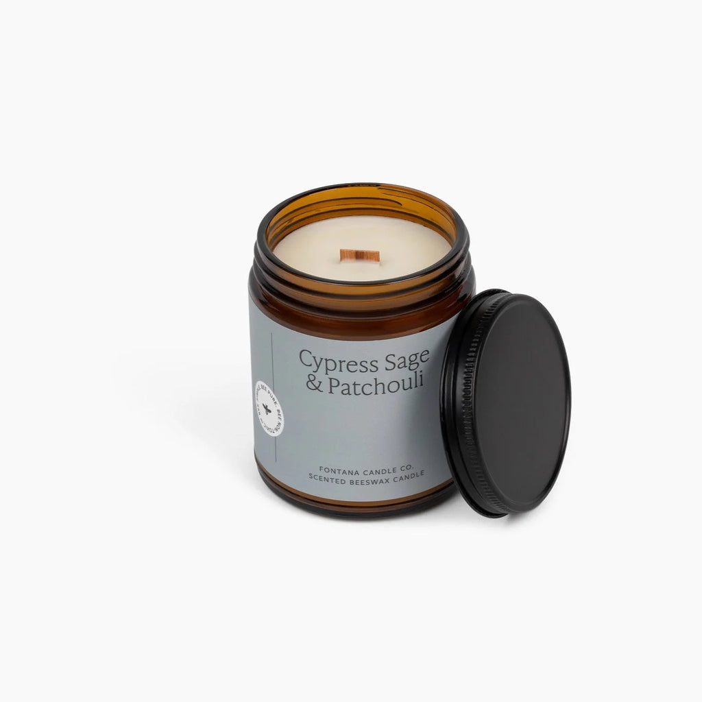 Cypress Sage & Patchouli Jar Candle, 9 oz Beeswax Essential Oil Candle with 35–40 Hour Burn