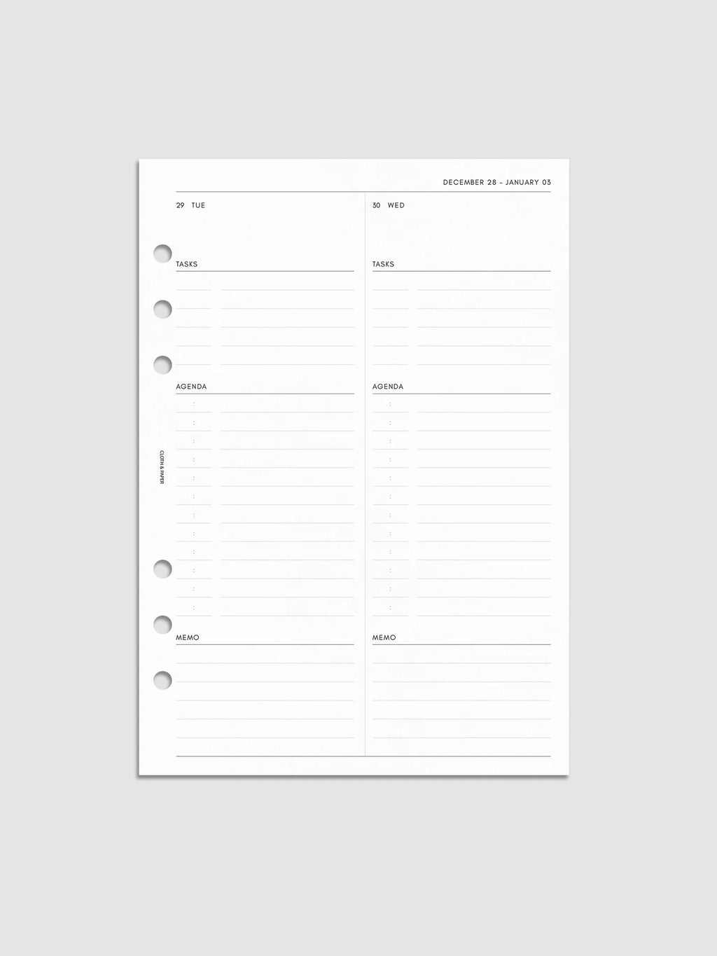 Daily Planner Inserts for 2027, Monday Start in a Compact Two-Days-per-Page Vertical Layout Across 270 Pages