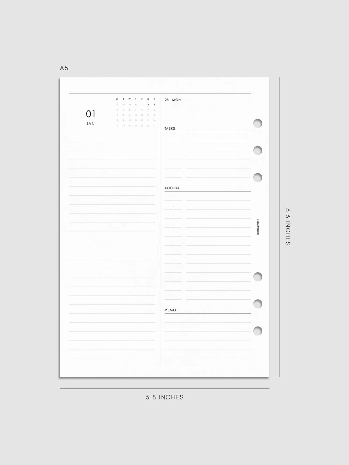 Daily Planner Inserts for 2027, Monday Start in a Compact Two-Days-per-Page Vertical Layout Across 270 Pages