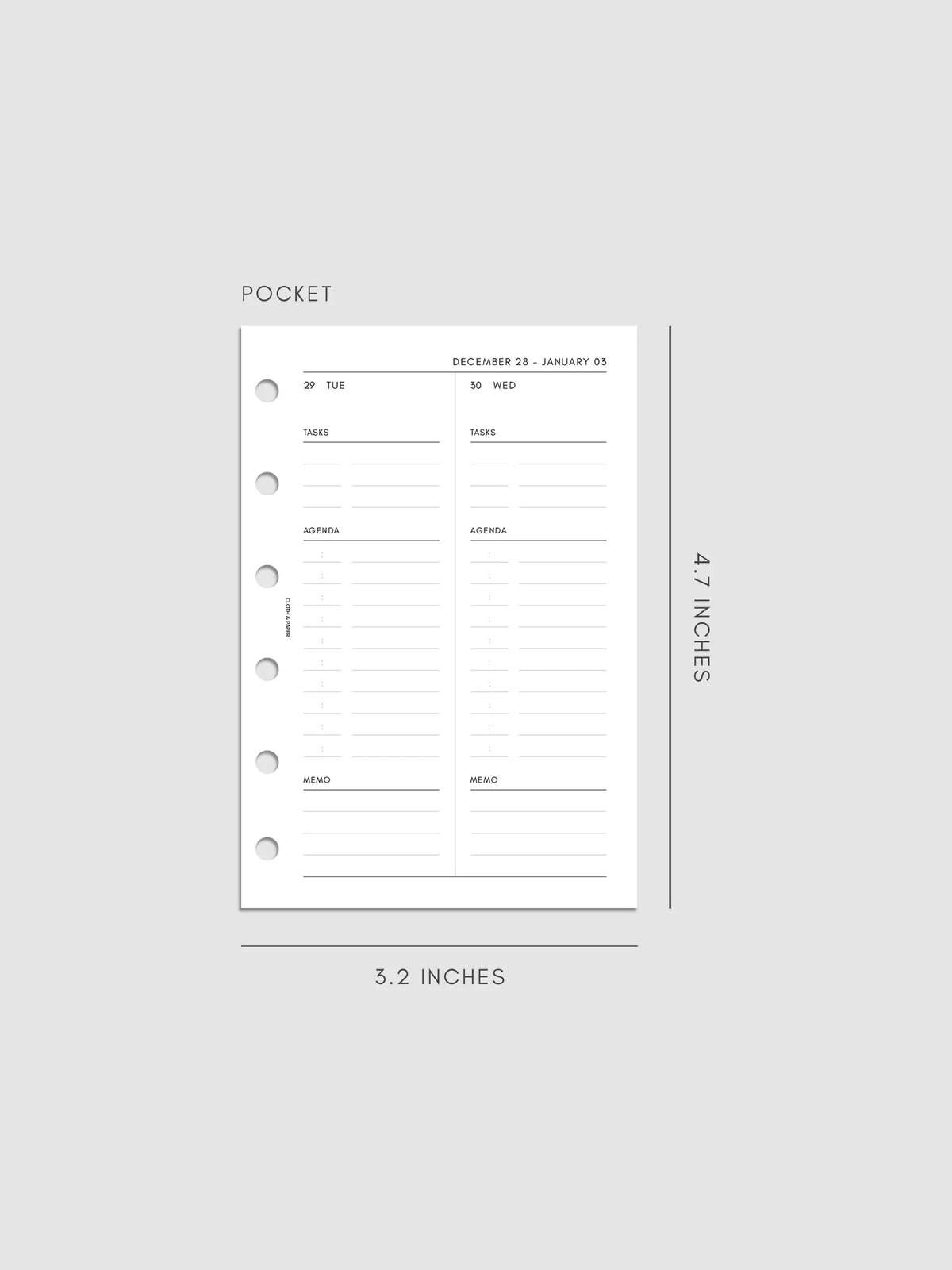 Daily Planner Inserts for 2027, Monday Start in a Compact Two-Days-per-Page Vertical Layout Across 270 Pages — Pocket