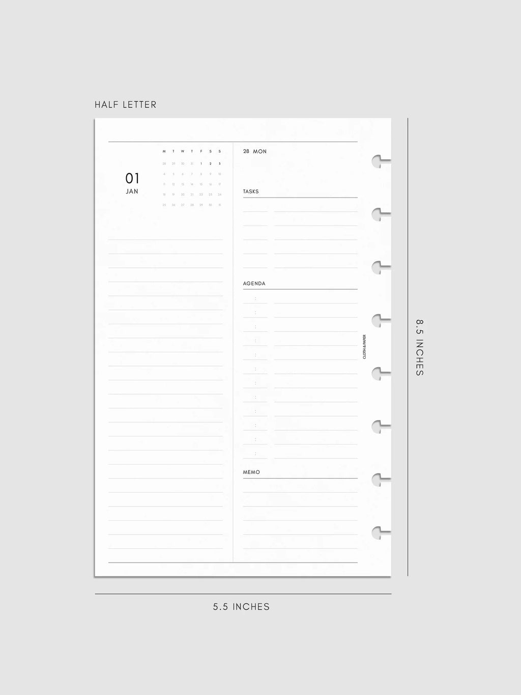 Daily Planner Inserts for 2027, Monday Start in a Compact Two-Days-per-Page Vertical Layout Across 270 Pages
