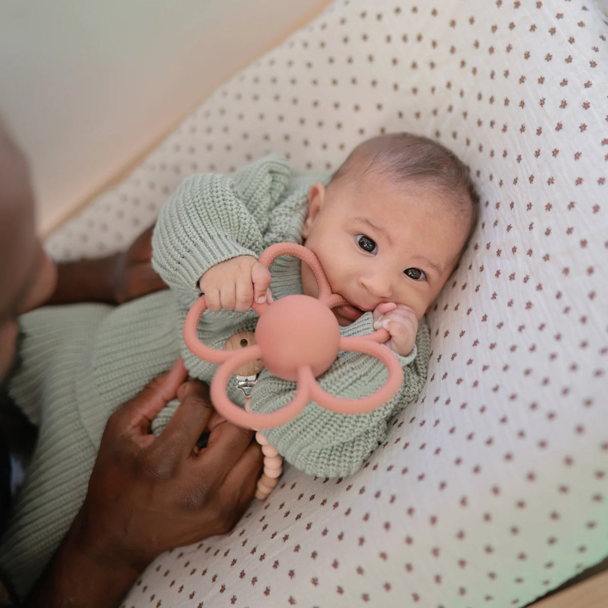 Daisy Rattle Teether with Textured Silicone and Easy-Grasp Handles for Baby Teething and Play