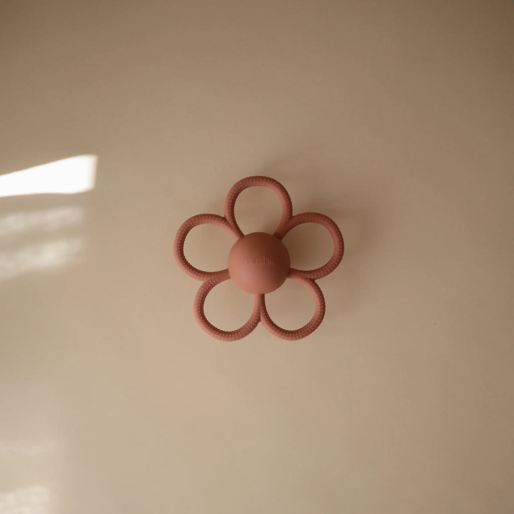Daisy Rattle Teether with Textured Silicone and Easy-Grasp Handles for Baby Teething and Play