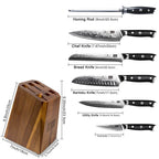 Damascus Knife Set with 10Cr15MoV Core, 66-Layer Steel, Hammered Pattern and Black G10 Handles