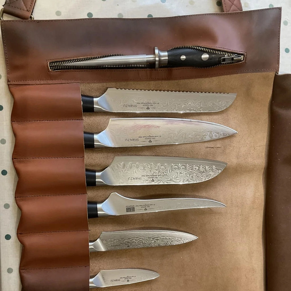 Damascus Knife Set with 10Cr15MoV Core, 66-Layer Steel, Hammered Pattern and Black G10 Handles