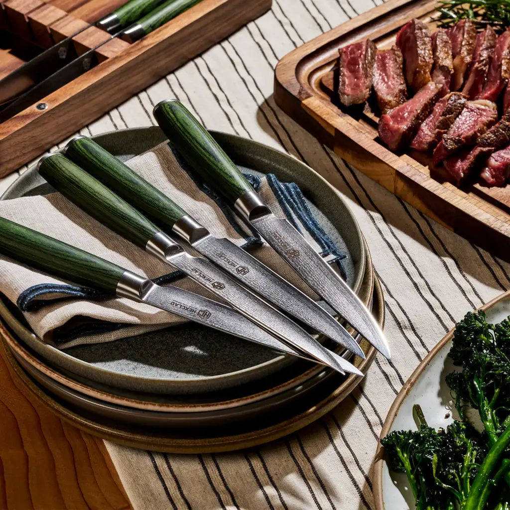 Damascus Steel Steak Knife Set, 8-Piece Japanese Damascus Blades